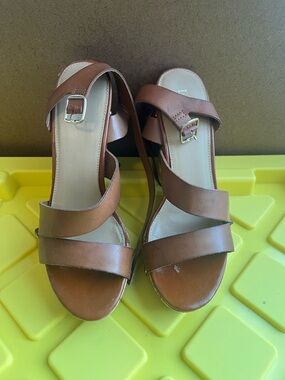 Limelight Brown Strappy Wedge Sandals with Ankle Buckle